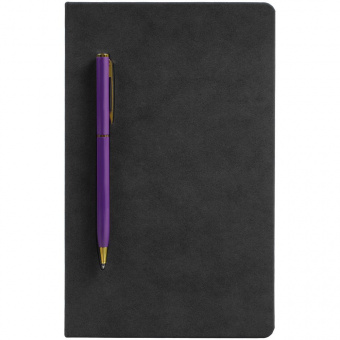 Блокнот Magnet Gold с ручкой, черный с фиолетовым